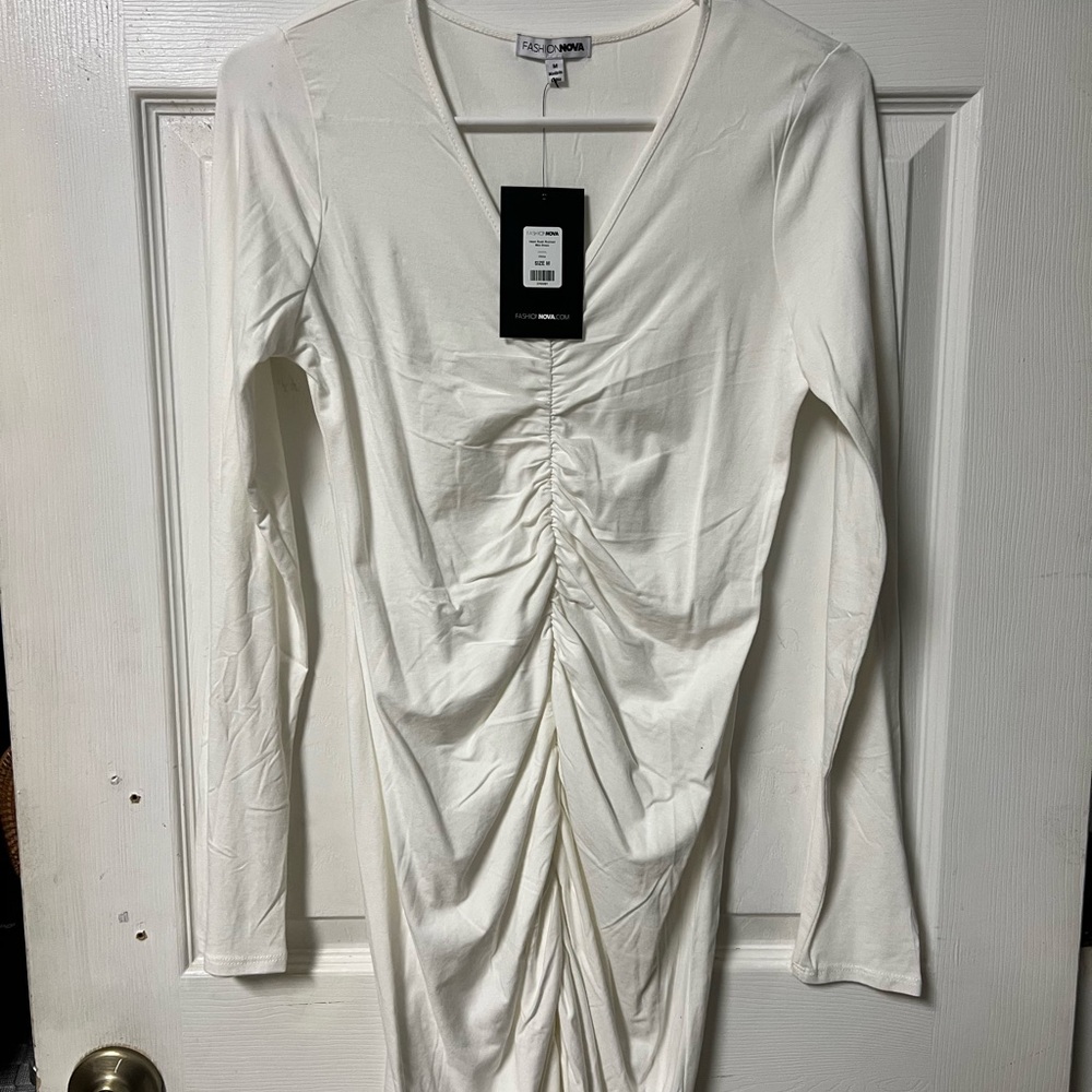 Fashion Nova White Ruched Mini Dress